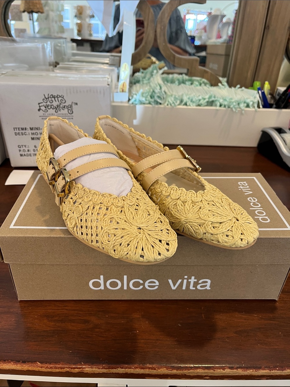 Dolce Vita Yellow Crochet Mary Jane Flats with Double Buckle